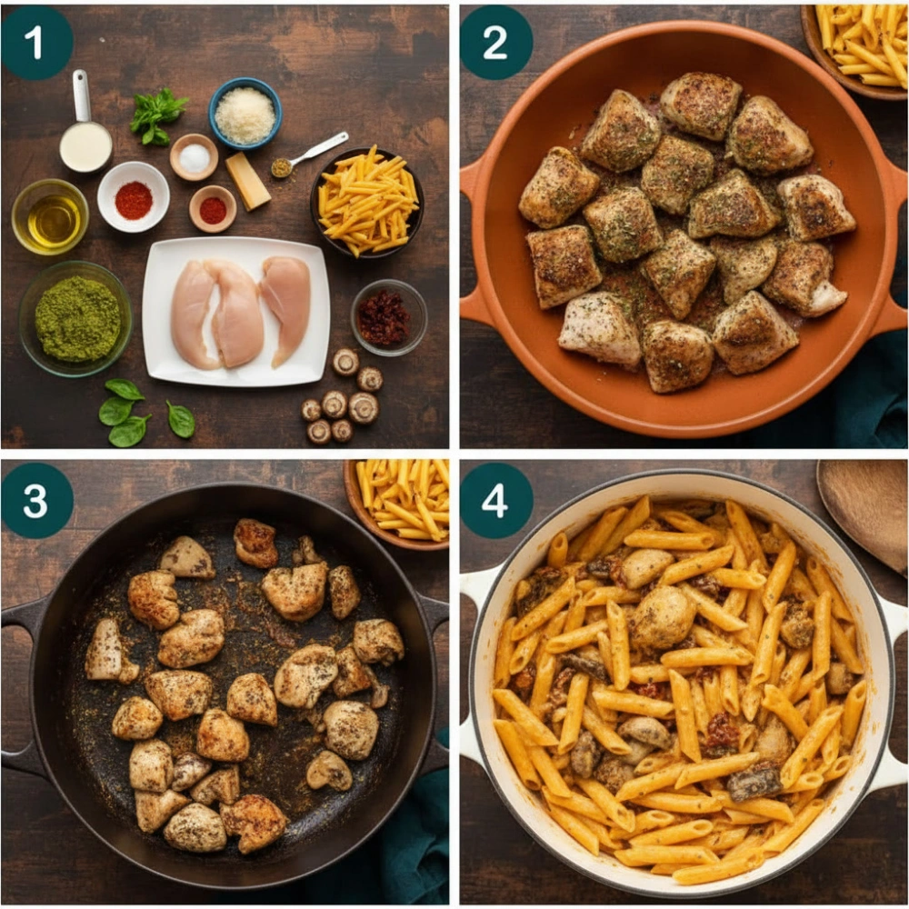 How to ready Chicken Pesto Pasta step by step