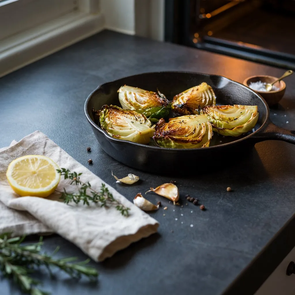 roasted-cabege-in-serving-position on table