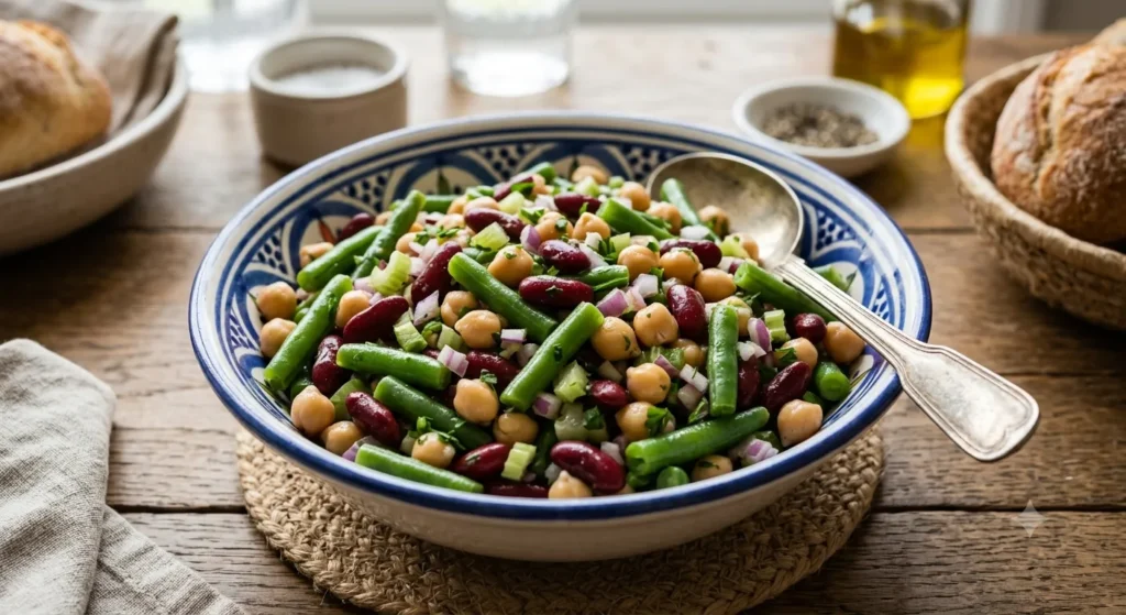 three bean salad recipe in serving position