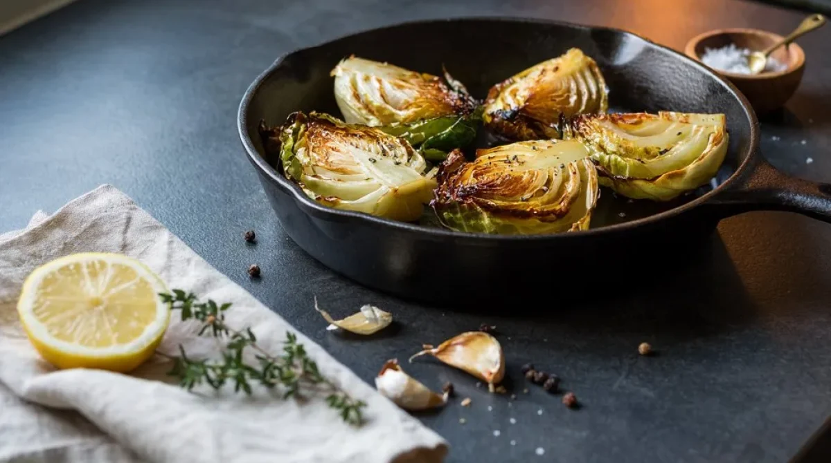 roasted-cabege-in-serving-position on table