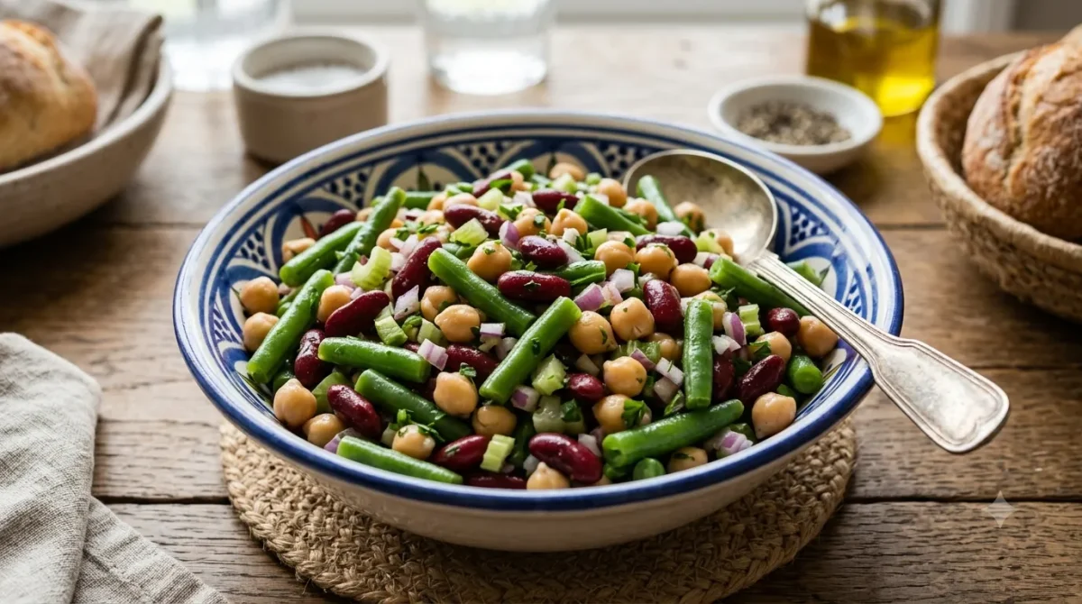 three bean salad recipe in serving position